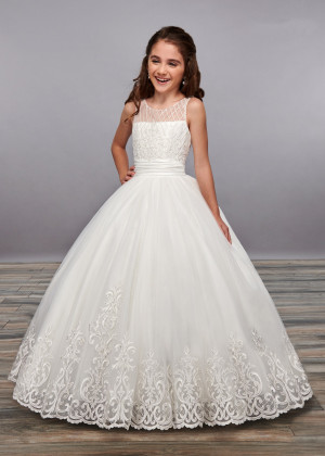 Ivory Lattice Lace Tulle Beautiful Flower Girl Dress